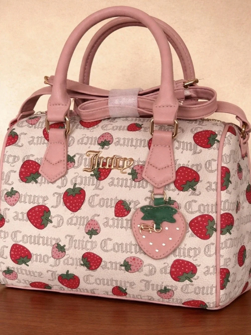 Juicy Couture Freshly Picked Strawberry Satchel W/ Heart Coin Wallet Purse NWT